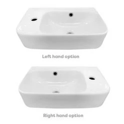 Arezzo 455 x 270mm Curved Offset Wall Hung 1TH Cloakroom Basin -Victorian Plumbing Store AZ78578 detail04b 460