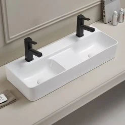 Arezzo Double Bowl Wall Mounted Basin - 810mm Wide - 1 Tap Hole per Bowl 6 Arezzo Double Bowl Wall Mounted Basin - 810mm Wide - 1 Tap Hole per Bowl -Victorian Plumbing Store AZ78623 d2 460