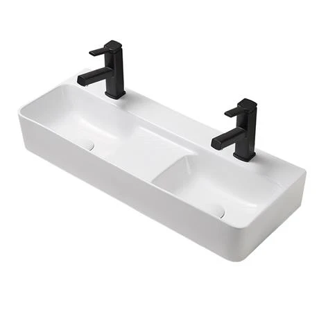 Arezzo Double Bowl Wall Mounted Basin - 810mm Wide - 1 Tap Hole per Bowl 4 Arezzo Double Bowl Wall Mounted Basin - 810mm Wide - 1 Tap Hole per Bowl - Image 4