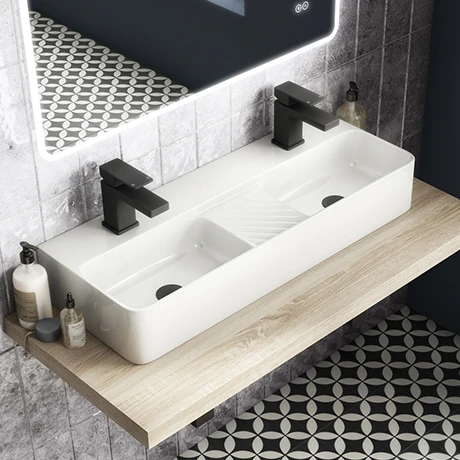 Arezzo Double Bowl Wall Mounted Basin - 810mm Wide - 1 Tap Hole per Bowl 1 Arezzo Double Bowl Wall Mounted Basin - 810mm Wide - 1 Tap Hole per Bowl