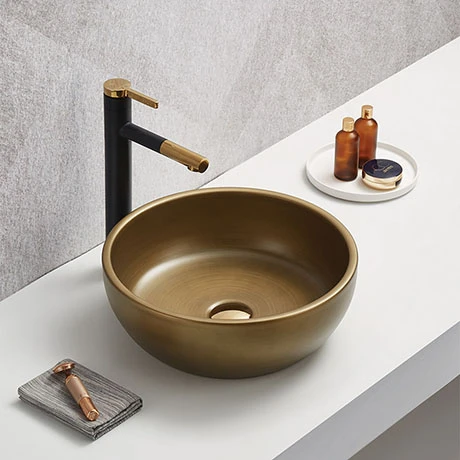 Arezzo Matt Gold Effect Round Countertop Basin - 410mm Diameter 1 Arezzo Matt Gold Effect Round Countertop Basin - 410mm Diameter