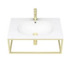 Arezzo 700 Wall Hung Basin with Brushed Brass Towel Rail Frame -Victorian Plumbing Store AZ7BBFRM n d1a 460