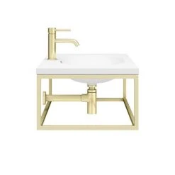 Arezzo 700 Wall Hung Basin with Brushed Brass Towel Rail Frame -Victorian Plumbing Store AZ7BBFRM n d2a 460