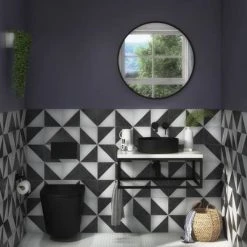 Arezzo 700 Gloss White Stone Resin Worktop with Matt Black Wall Mounted Frame -Victorian Plumbing Store AZ7BLKFRMGW d3 460