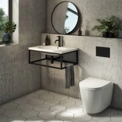 Arezzo 700 Wall Hung Basin with Matt Black Towel Rail Frame 8 Arezzo 700 Wall Hung Basin with Matt Black Towel Rail Frame -Victorian Plumbing Store AZ7BLKFRM d2n 460