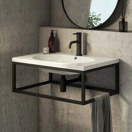 Arezzo 700 Wall Hung Basin with Matt Black Towel Rail Frame 1 Arezzo 700 Wall Hung Basin with Matt Black Towel Rail Frame