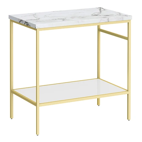 Arezzo 810 White Marble Effect Worktop with Brushed Brass Framed Washstand 1 Arezzo 810 White Marble Effect Worktop with Brushed Brass Framed Washstand