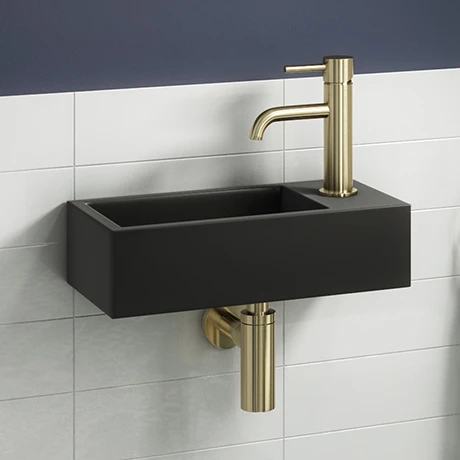 Arezzo 410 x 210mm Square Wall Hung Cloakroom Basin - Matt Black 1 Arezzo 410 x 210mm Square Wall Hung Cloakroom Basin - Matt Black