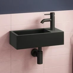 Arezzo 410 x 210 Square Wall Hung Basin with Tap Package (Matt Black)