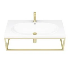Arezzo 900 Wall Hung Basin with Brushed Brass Towel Rail Frame -Victorian Plumbing Store AZ9BBFRM d2 460