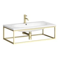 Arezzo 900 Wall Hung Basin with Brushed Brass Towel Rail Frame