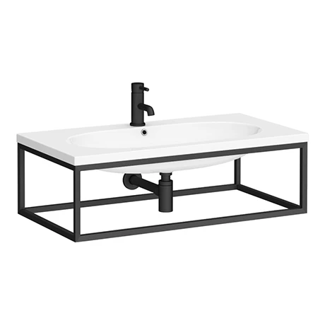 Arezzo 900 Wall Hung Basin with Matt Black Towel Rail Frame 1 Arezzo 900 Wall Hung Basin with Matt Black Towel Rail Frame