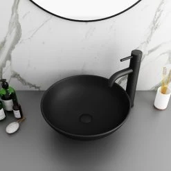 Arezzo 400mm Matt Black Round Counter Top Basin
