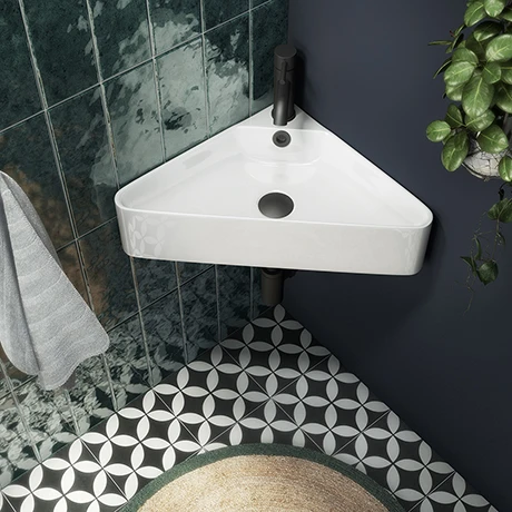 Arezzo Corner Cloakroom Basin 1TH - Gloss White 1 Arezzo Corner Cloakroom Basin 1TH - Gloss White