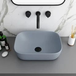 Arezzo 465 x 325mm Matt Grey Curved Rectangular Counter Top Basin