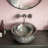 Arezzo Round 430mm Silver Mottled Relief Design Ceramic Counter Top Basin