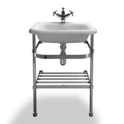 Clearwater - Small Traditional Roll Top Basin with Stainless Steel Stand - W550 x D470mm