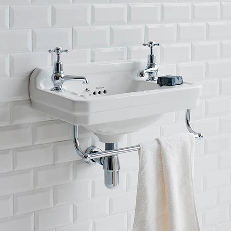 Burlington 51cm Cloakroom Basin with Towel Rail - 2 Tap Hole 1 Burlington 51cm Cloakroom Basin with Towel Rail - 2 Tap Hole
