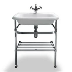 Clearwater - Medium Traditional Roll Top Basin with Stainless Steel Stand - W650 x D470mm