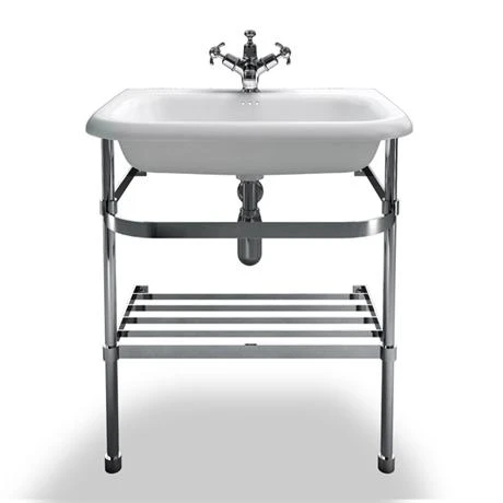 Clearwater - Medium Traditional Roll Top Basin with Stainless Steel Stand - W650 x D470mm 1 Clearwater - Medium Traditional Roll Top Basin with Stainless Steel Stand - W650 x D470mm