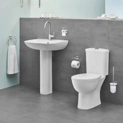 Grohe Bau 550mm 1TH Basin + Full Pedestal -Victorian Plumbing Store BAUFP600 D1 460 1