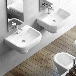 Britton Bathrooms - Curve Washbasin with round semi pedestal - 2 Size Options -Victorian Plumbing Store BBCWBRSP D2 460