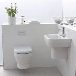 Britton Bathrooms - Curve Washbasin with round semi pedestal - 2 Size Options -Victorian Plumbing Store BBCWBRSP D7 460