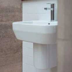 Britton Bathrooms - Curve Washbasin with round semi pedestal - 2 Size Options -Victorian Plumbing Store BBCWBRSP D8 460