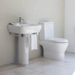 Britton Bathrooms - Curve Washbasin with round full pedestal - 2 Size Options -Victorian Plumbing Store BBCWRFP D4 460
