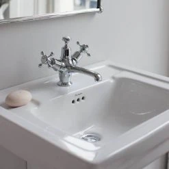 Burlington Contemporary Medium Basin and Semi Pedestal - Various Tap Hole Options -Victorian Plumbing Store BUR B1P8 D2 460