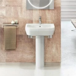 Britton Bathrooms - Curve Washbasin with round full pedestal - 2 Size Options -Victorian Plumbing Store Britton Bathrooms Curve Washbasin 50cm with round full pedestal d2 375