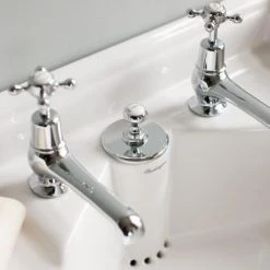 Burlington Classic 650mm 2TH Basin with Invisible Overflow/Waste & Chrome Wash Stand 6 Burlington Classic 650mm 2TH Basin with Invisible Overflow/Waste & Chrome Wash Stand -Victorian Plumbing Store Burlington Classic 65cm Basin with Invisible Overflow Chrome Basin Stand d2 460