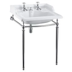 Burlington Classic 650mm 2TH Basin with Invisible Overflow/Waste & Chrome Wash Stand