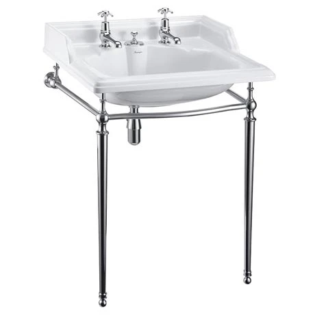 Burlington Classic 650mm 2TH Basin with Invisible Overflow/Waste & Chrome Wash Stand 1 Burlington Classic 650mm 2TH Basin with Invisible Overflow/Waste & Chrome Wash Stand