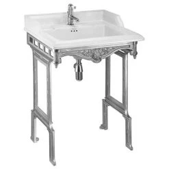 Burlington Classic 65cm Basin with Brushed Aluminium Wash Stand - Various Tap Hole Options