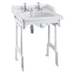 Burlington Classic 65cm Invisible Overflow Basin with White Aluminium Wash Stand