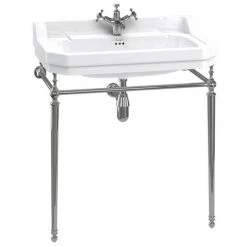 Burlington Edwardian 80cm Basin and Chrome Wash Stand - Various Tap Hole Options