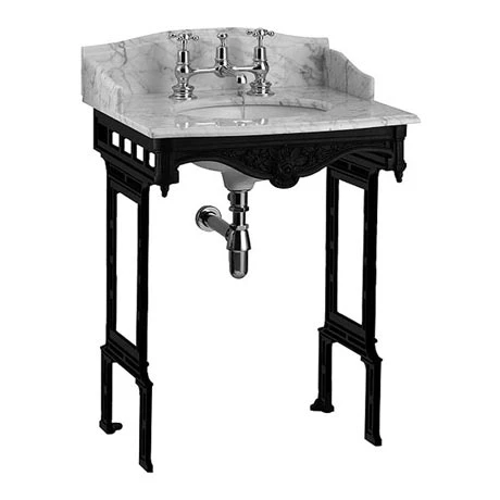 Burlington Georgian Carrera Marble Basin with Black Aluminium Wash Stand 1 Burlington Georgian Carrera Marble Basin with Black Aluminium Wash Stand