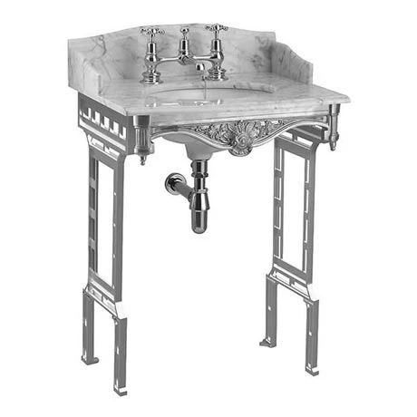 Burlington Georgian Carrera Marble Basin with Polished Aluminium Wash Stand 1 Burlington Georgian Carrera Marble Basin with Polished Aluminium Wash Stand
