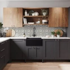 Rangemaster Grange Belfast Matt Black Ceramic Kitchen Sink inc. Basket Strainer Waste -Victorian Plumbing Store CGR595MB D1 460