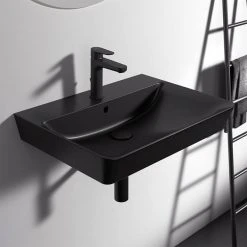 Ideal Standard Connect Air Cube Silk Black 600mm Wall Mounted / Vanity Basin - E0298V3