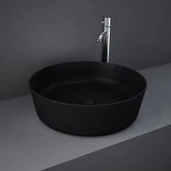 RAK Feeling 420mm 0TH Slim Round Counter Top Wash Basin - Matt Black - FEECT4200504A