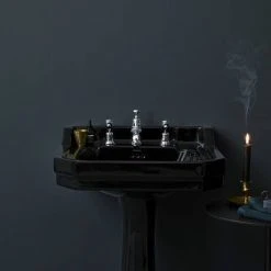 Burlington Jet Black Edwardian 56cm Basin with Standard Pedestal -Victorian Plumbing Store JETED1TH D3 460