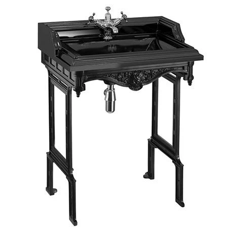 Burlington Jet Black Classic 65cm Basin & Black Aluminium Basin Stand 2 Burlington Jet Black Classic 65cm Basin & Black Aluminium Basin Stand - Image 2