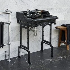 Burlington Jet Black Classic 65cm Basin & Black Aluminium Basin Stand