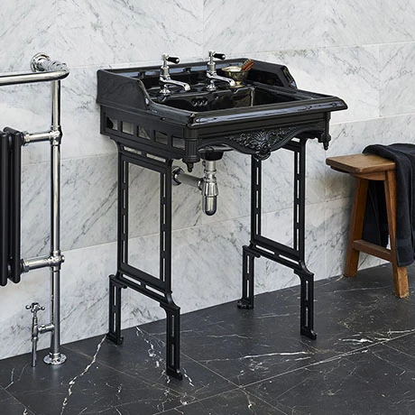 Burlington Jet Black Classic 65cm Basin & Black Aluminium Basin Stand 1 Burlington Jet Black Classic 65cm Basin & Black Aluminium Basin Stand
