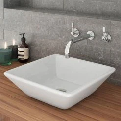 Lazio Square Counter Top Basin - 0TH - 410 x 410mm -Victorian Plumbing Store Lazio Square Counter Top Basin 0 Tap Hole 400 x 400mm d3 460