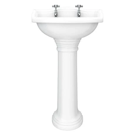 Monaco Traditional Basin + Pedestal (2 Tap Hole - Various Sizes) 3 Monaco Traditional Basin + Pedestal (2 Tap Hole - Various Sizes) - Image 3