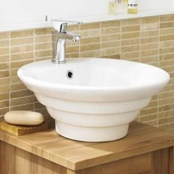 Nuie Round Tiered 460mm Ceramic Counter Top Basin - NBV006 -Victorian Plumbing Store NBV006 d2 460