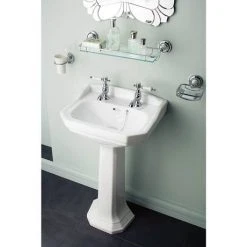 Heritage - Granley Cloakroom Basin & Pedestal - 1 or 2 Tap Hole Options -Victorian Plumbing Store PGRW07 PGRW09 D4 460